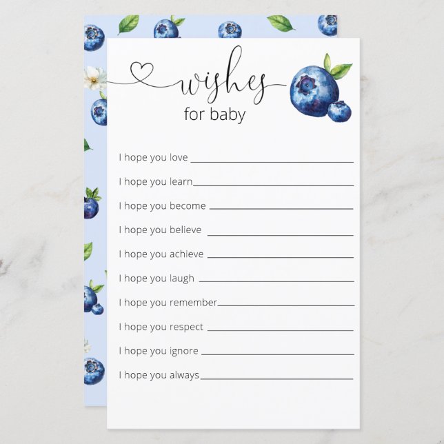 Blueberry Berry Sweet Baby Dusche Wünsche für Baby (Vorne/Hinten)