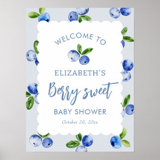 Blueberry Berry Sweet Boy Baby Shower Welcome Sign Poster