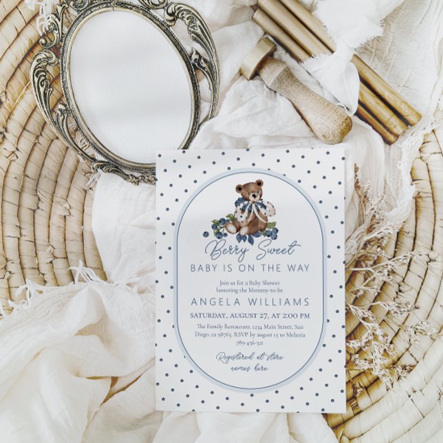 Blueberry Berry Sweet Dusty Blue Boy Baby Dusche Einladung (Von Creator hochgeladen)