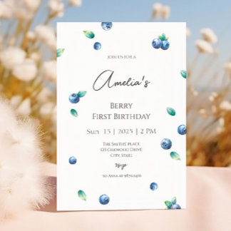 Blueberry Birthday Party Berry Sweet Watercolor Einladung
