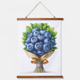 Blueberry Bliss - Juicy Berry Bouquet Tapestry Wandteppich Mit Holzrahmen