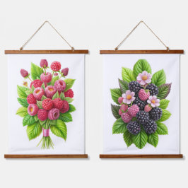 Blueberry Bliss - Juicy Berry Bouquet Tapestry Wandteppich Mit Holzrahmen