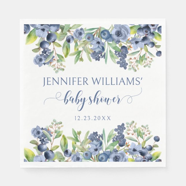 Blueberry Blue Blumen Baby Duschpapier Servietten (Vorderseite)