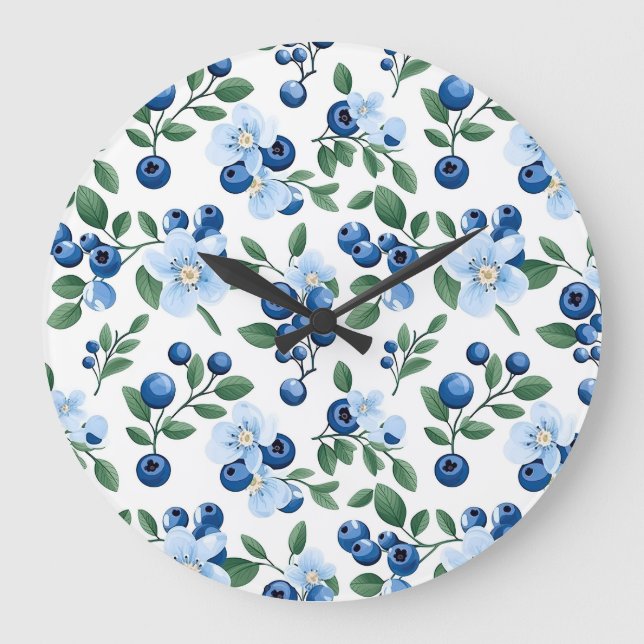 Blueberry-Blumenwall-Uhr Große Wanduhr (Vorderseite)