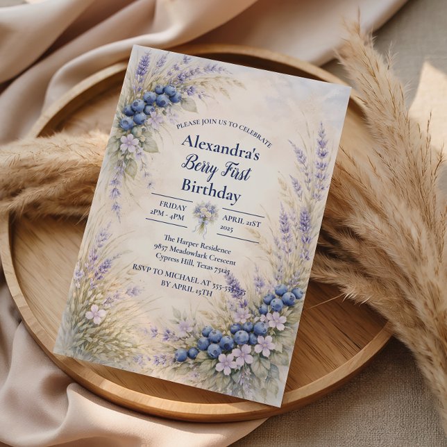 Blueberry Botanical Berry Theme 1st Birthday Einladung (Von Creator hochgeladen)