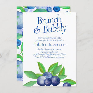 Blueberry Chic Classic Blue Green Bubbly Brunch Einladung