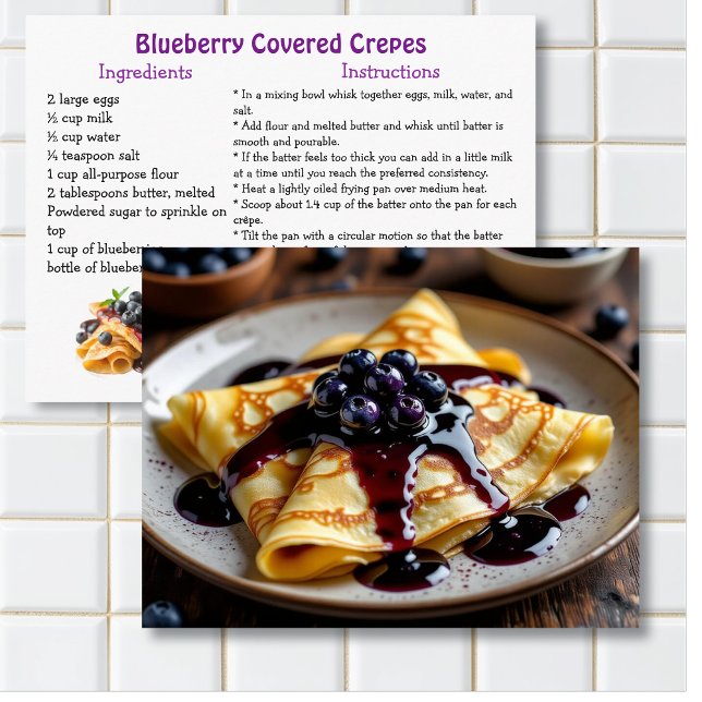 Blueberry Covered Crêpes Recipe Card Postkarte (Von Creator hochgeladen)