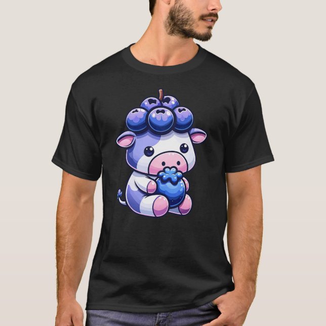 Blueberry Cow Pastel Blue Milk Milkshake Cute Kawa T-Shirt (Vorderseite)