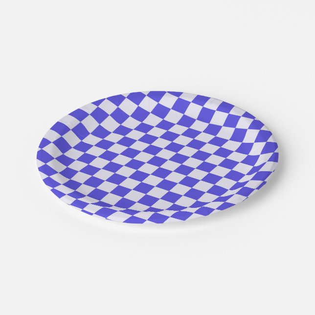 Blueberry cream checkered pattern pappteller (Schrägansicht)