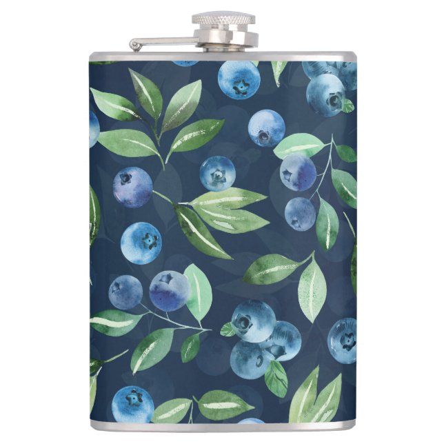Blueberry dunkles Hintergrundmuster Flachmann (Vorderseite)