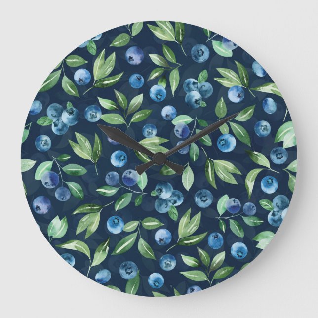 Blueberry dunkles Hintergrundmuster Große Wanduhr (Vorderseite)