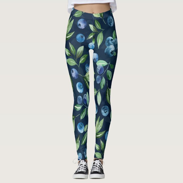 Blueberry dunkles Hintergrundmuster Leggings (Vorderseite)