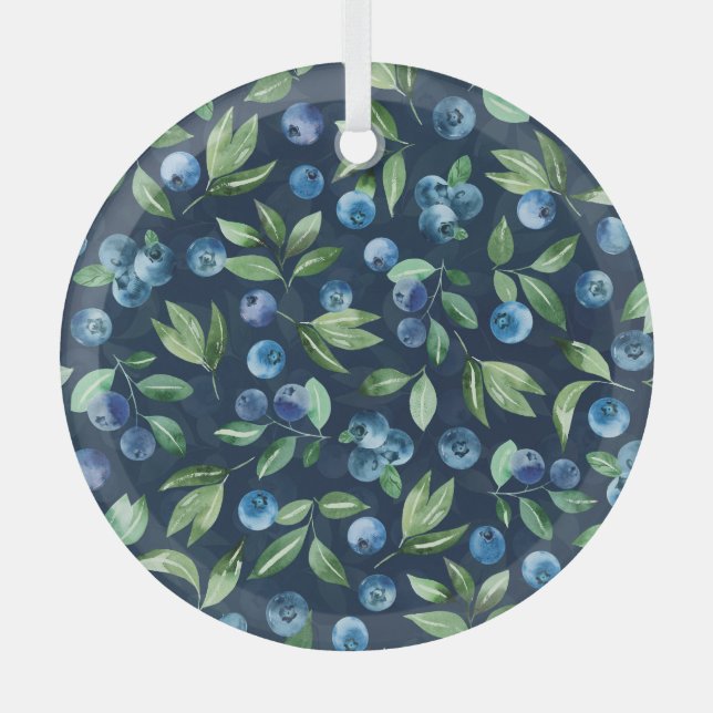 Blueberry dunkles Hintergrundmuster Ornament Aus Glas (Vorderseite)