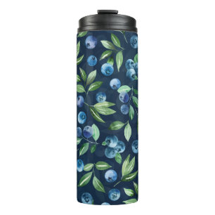 Blueberry dunkles Hintergrundmuster Thermosbecher