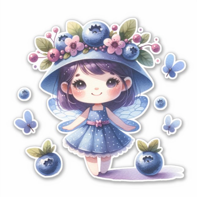 Blueberry Fairy Girl Custom-Cut Vinyl Sticker (Vorderseite)