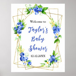 Blueberry Floral Baby Dusche Begrüßungszeichen Poster