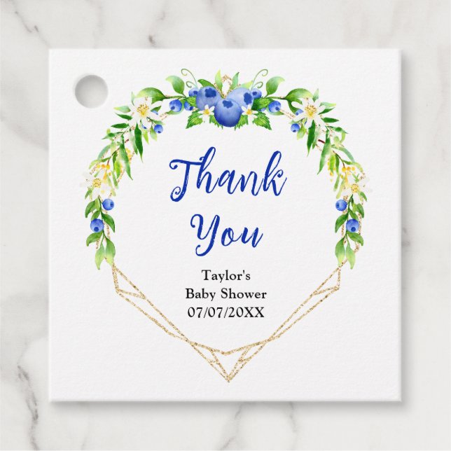 Blueberry Floral Baby Dusche Vielen Dank Geschenkanhänger (Vorderseite)