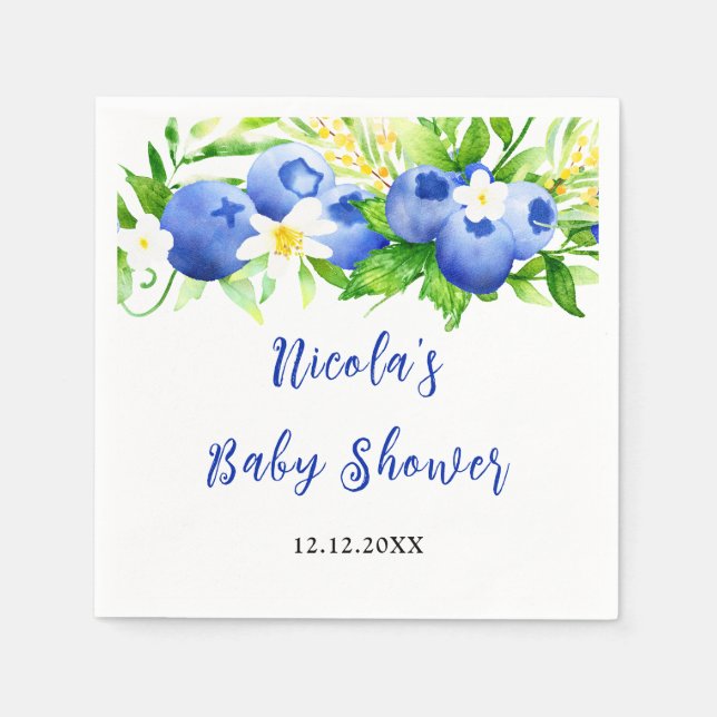 Blueberry Floral Baby Shower Serviette (Vorderseite)