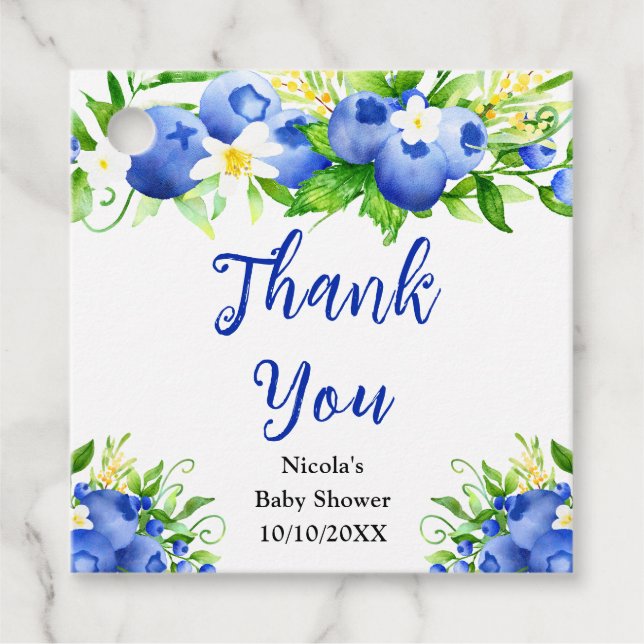 Blueberry Floral Baby Shower Thank You Geschenkanhänger (Vorderseite)