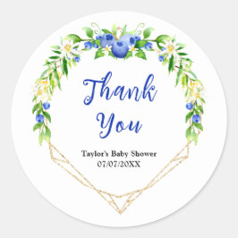 Blueberry Floral Baby Shower Thank You Runder Aufkleber