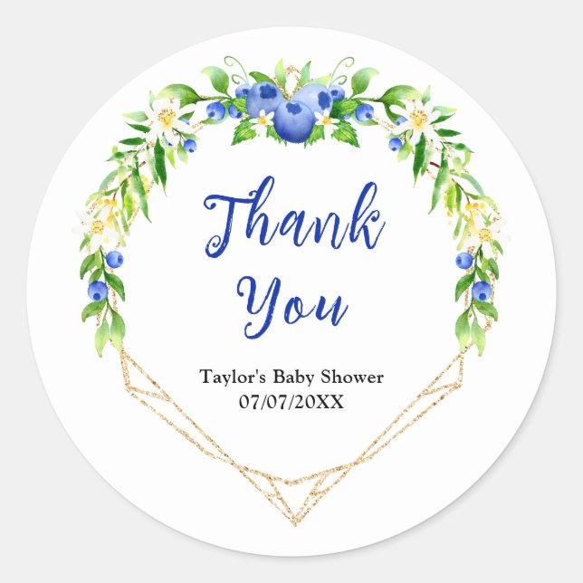 Blueberry Floral Baby Shower Thank You Runder Aufkleber (Vorderseite)