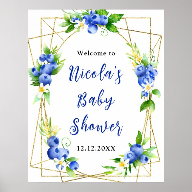Blueberry Floral Baby Shower Welcome Poster (Vorne)