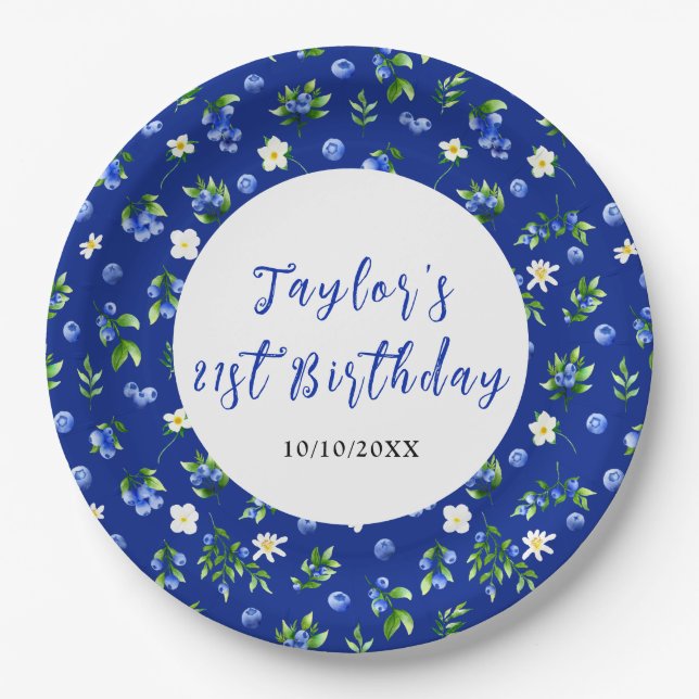 Blueberry Floral Birthday Party Pappteller (Vorderseite)