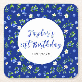 Blueberry Floral Birthday Party Rechteckiger Pappuntersetzer