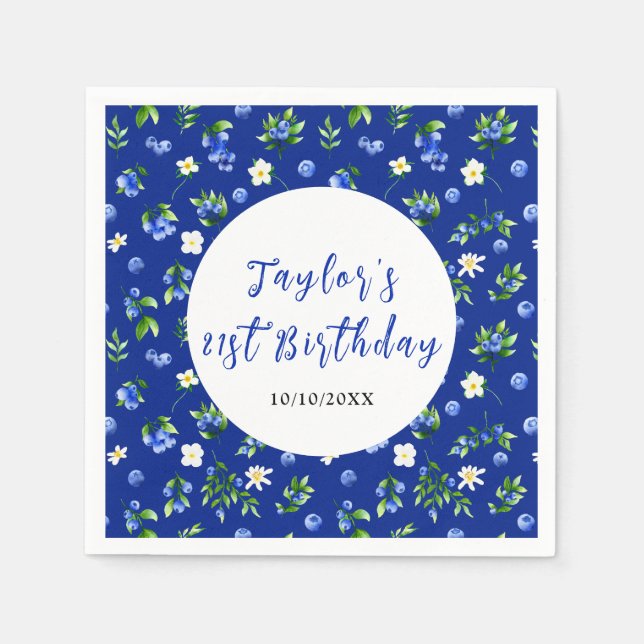 Blueberry Floral Birthday Party Serviette (Vorderseite)
