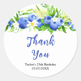 Blueberry Floral Birthday Party Thank You Runder Aufkleber