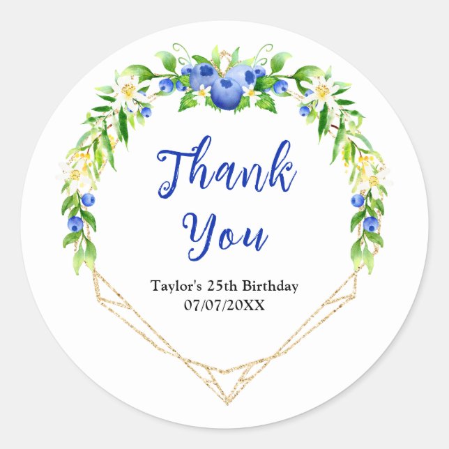 Blueberry Floral Birthday Party Thank You Runder Aufkleber (Vorderseite)