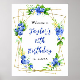 Blueberry Floral Birthday Party Welcome Sign Poster