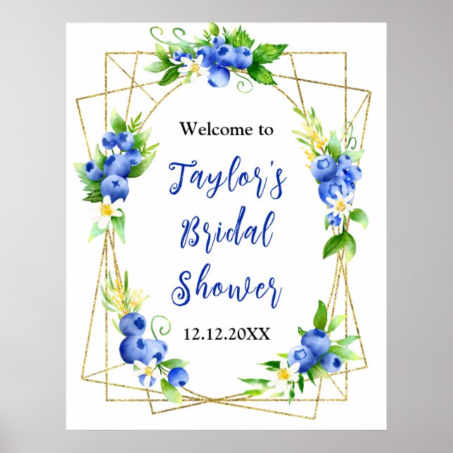 Blueberry Floral Bridal Shower Welcome Sign Poster (Vorne)