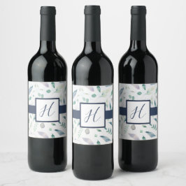 Blueberry Floral Monogram Wine Flasche Weinetikett