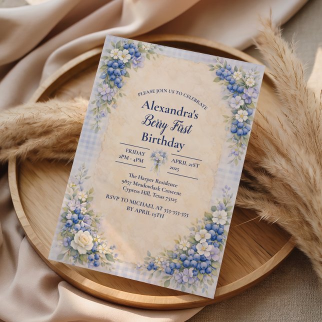 Blueberry Floral Storybook Berry 1st Birthday Einladung (Von Creator hochgeladen)