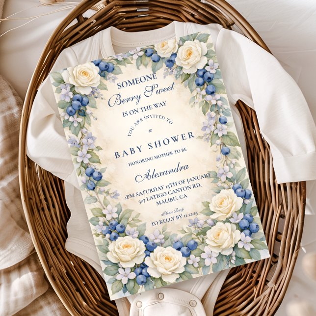 Blueberry Floral Wreath Baby Shower Einladung (Von Creator hochgeladen)