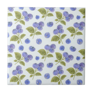 Blueberry Fruit mit Blätter Light Blue Fliese