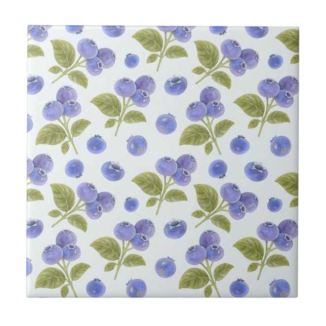 Blueberry Fruit mit Blätter Light Blue Fliese (Vorderseite)