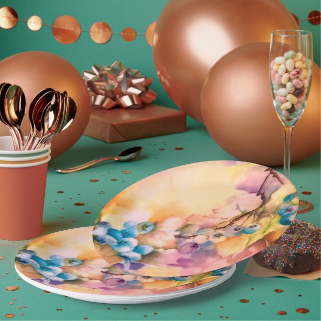 Blueberry Fruit Pattern — Hand-Painted Berries Pappteller (Multi)