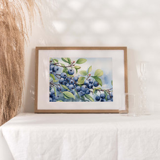 Blueberry Fruit Pflanze Aquarell drucken Poster
