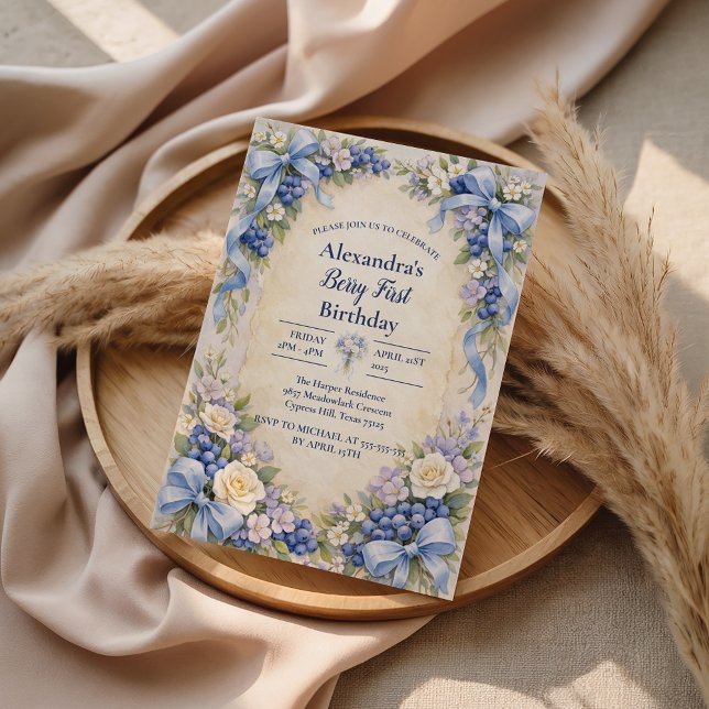 Blueberry Garden Berry First 1st Birthday Einladung (Von Creator hochgeladen)