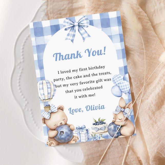 Blueberry Gingham Birthday Party Danke Karte (Von Creator hochgeladen)