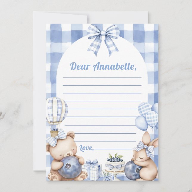 Blueberry Gingham Time Capsule Note Message Einladung (Vorderseite)