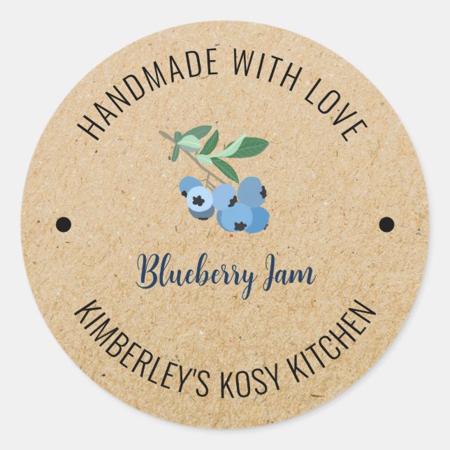 Blueberry Jam Handmade mit Liebe Kraft Runder Aufkleber (Vorderseite)