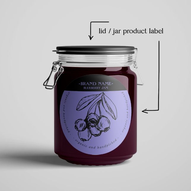 Blueberry Jam Jar Label Packaging Design Runder Aufkleber (Von Creator hochgeladen)