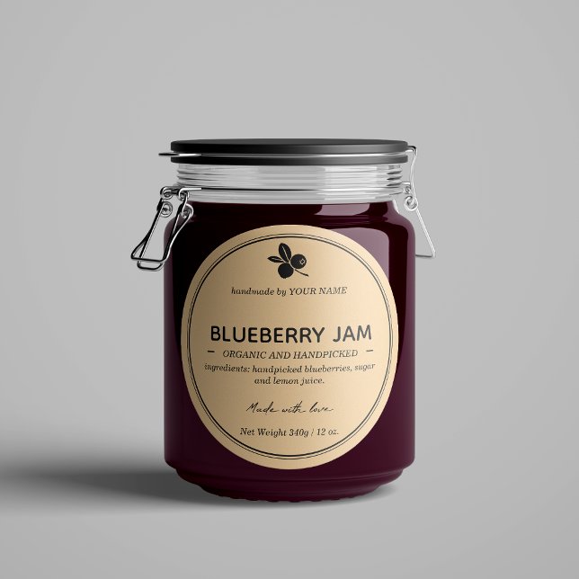 Blueberry Jam Jar Label Packaging Design Runder Aufkleber (Von Creator hochgeladen)