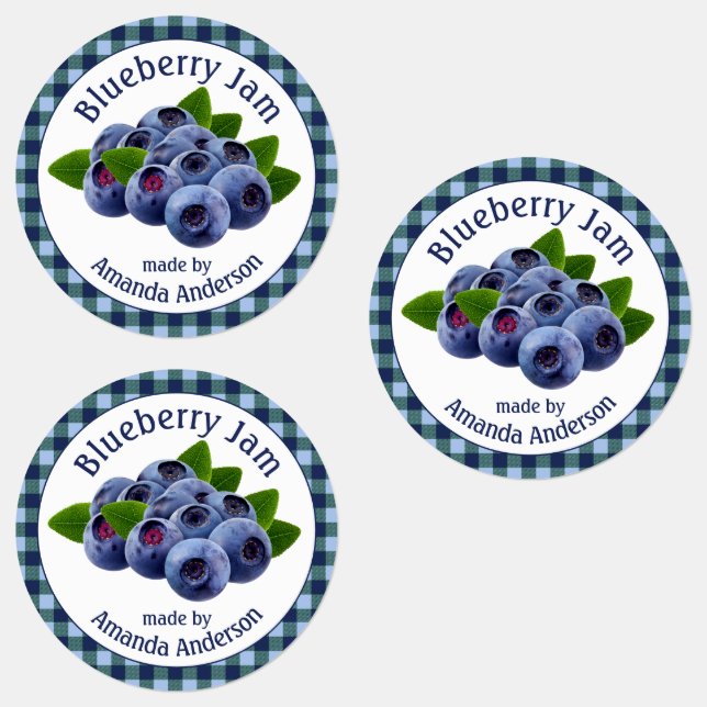 Blueberry Jam Kariert Circle Food Label Etiketten (Gruppe)