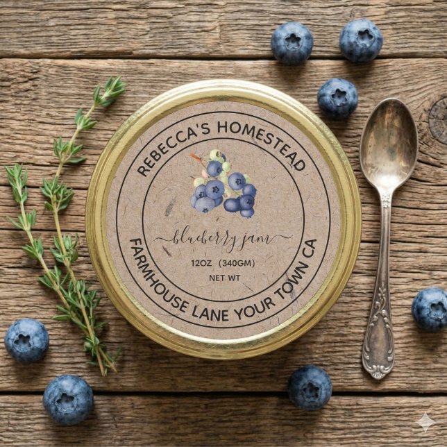Blueberry Jam Kraft Paper Canning Jar Labels Runder Aufkleber (Von Creator hochgeladen)