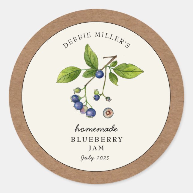 Blueberry Jam Kraft Papiergrenze Runder Aufkleber (Vorderseite)