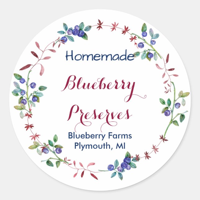 Blueberry Jam Preserve Canning Label Runder Aufkleber (Vorderseite)